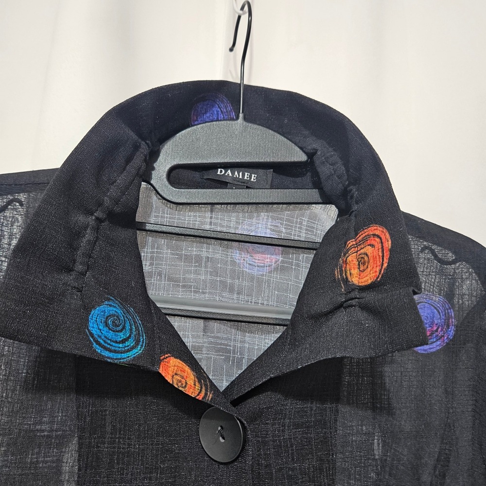 Damee New York Abstract Swirl Print Button Up Shirt Black Size L artsy lagen - Picture 3 of 11